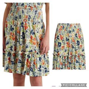 LAUREN Ralph Lauren Skirt Floral Tiered Smock Linen Cottagecore Boho Extra Large